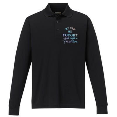 My Dad Is A Veteran Gift For Daughter And Son Performance Long Sleeve Polo