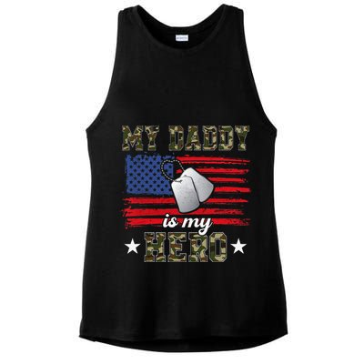 My Daddy Is My Hero Military Dad American Flag Army Proud Ar Ladies PosiCharge Tri-Blend Wicking Tank