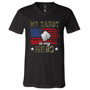 My Daddy Is My Hero Military Dad American Flag Army Proud Ar V-Neck T-Shirt