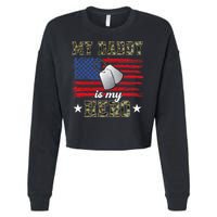 My Daddy Is My Hero Military Dad American Flag Army Proud Ar Cropped Pullover Crew