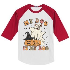 My Dog Is My Boo Ghost Spooky Halloween Dog Lover Groovy Cool Gift Kids Colorblock Raglan Jersey