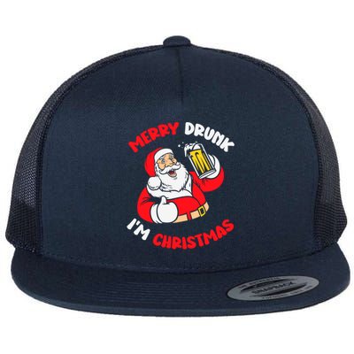 Merry Drunk IM Christmas Funny Santa Joke Xmas Beer Lover Gift Flat Bill Trucker Hat