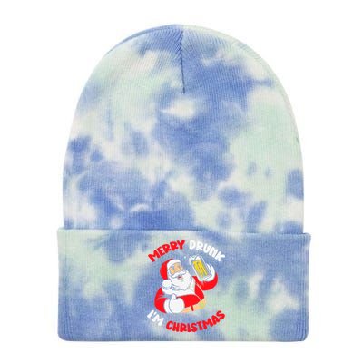 Merry Drunk IM Christmas Funny Santa Joke Xmas Beer Lover Gift Tie Dye 12in Knit Beanie