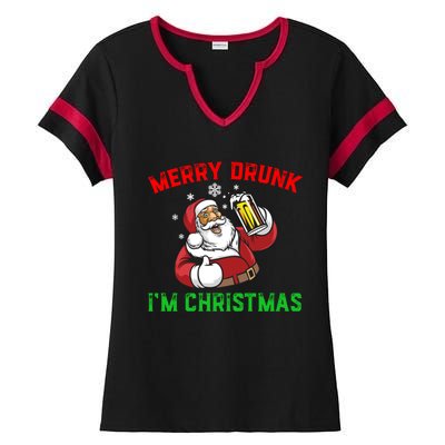 Merry Drunk IM Christmas Santa Ing Beer Gift Ladies Halftime Notch Neck Tee