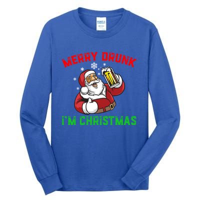 Merry Drunk IM Christmas Santa Ing Beer Gift Tall Long Sleeve T-Shirt