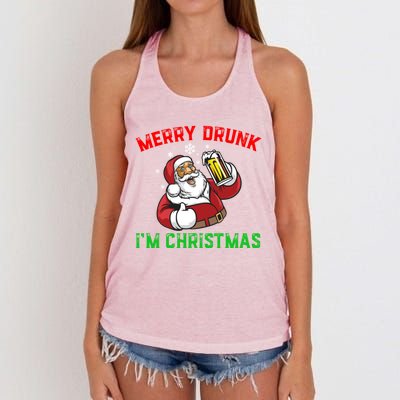 Merry Drunk IM Christmas Santa Ing Beer Gift Women's Knotted Racerback Tank