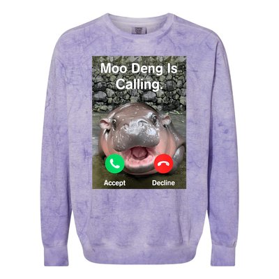 Moo Deng Is Calling Meme Funny Vintage Little Hippo Colorblast Crewneck Sweatshirt