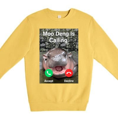 Moo Deng Is Calling Meme Funny Vintage Little Hippo Premium Crewneck Sweatshirt