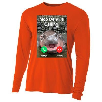 Moo Deng Is Calling Meme Funny Vintage Little Hippo Cooling Performance Long Sleeve Crew