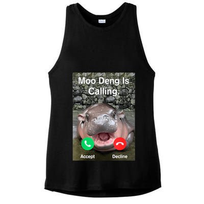 Moo Deng Is Calling Meme Funny Vintage Little Hippo Ladies PosiCharge Tri-Blend Wicking Tank