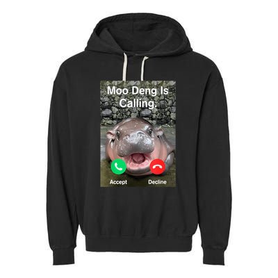 Moo Deng Is Calling Meme Funny Vintage Little Hippo Garment-Dyed Fleece Hoodie