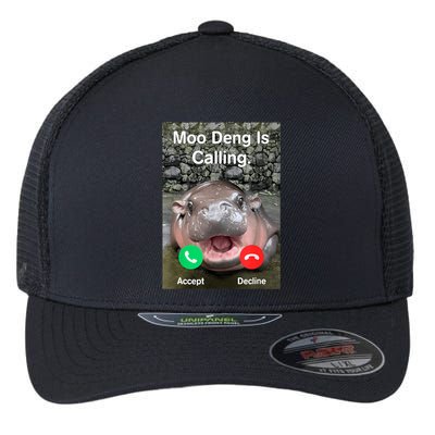 Moo Deng Is Calling Meme Funny Vintage Little Hippo Flexfit Unipanel Trucker Cap