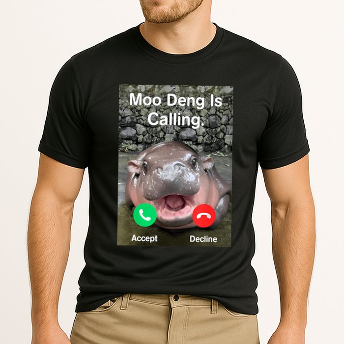 Moo Deng Is Calling Meme Funny Vintage Little Hippo Performance Shirt