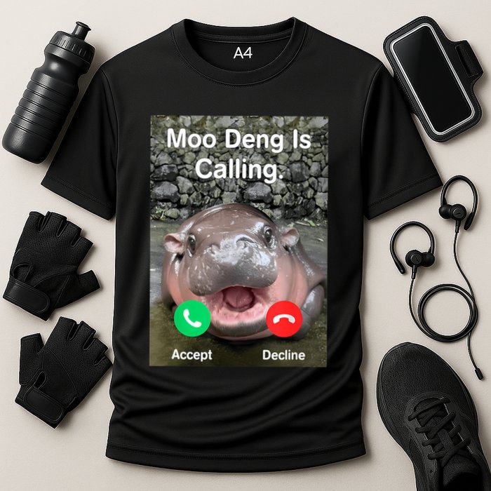 Moo Deng Is Calling Meme Funny Vintage Little Hippo Performance Shirt
