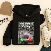 Moo Deng Is Calling Meme Funny Vintage Little Hippo Hoodie