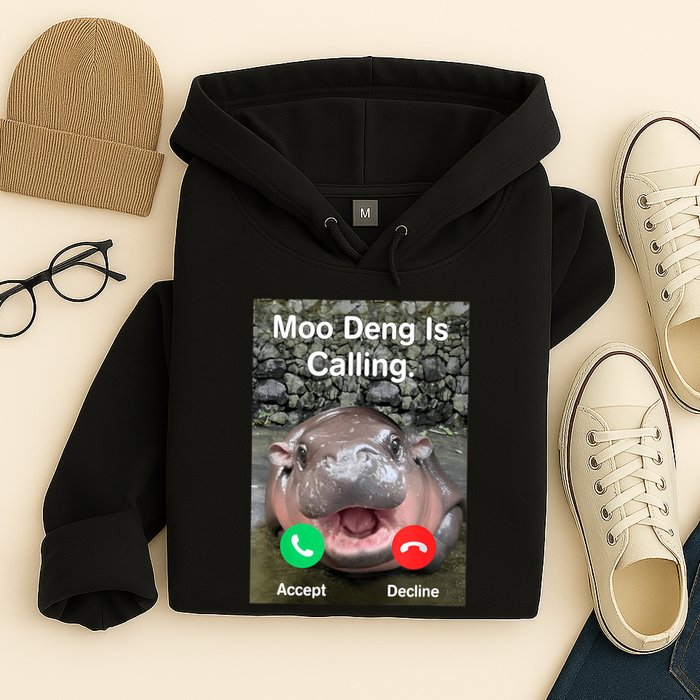 Moo Deng Is Calling Meme Funny Vintage Little Hippo Hoodie
