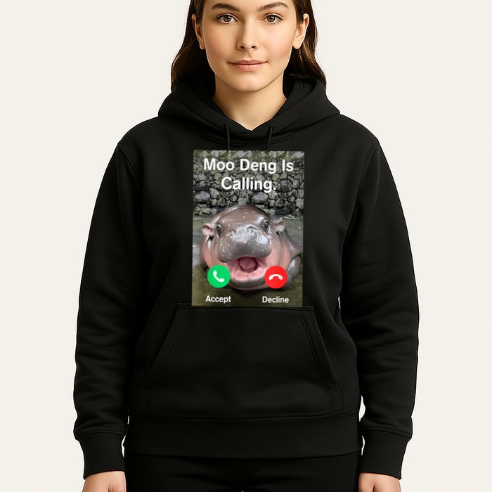Moo Deng Is Calling Meme Funny Vintage Little Hippo Hoodie