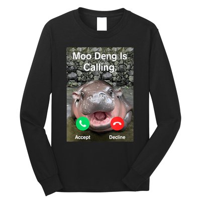 Moo Deng Is Calling Meme Funny Vintage Little Hippo Long Sleeve Shirt