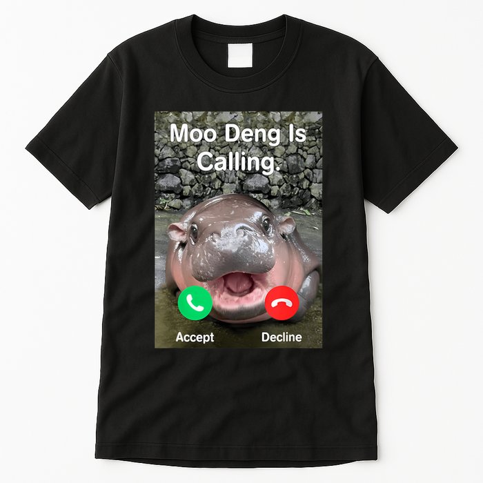 Moo Deng Is Calling Meme Funny Vintage Little Hippo Tall T-Shirt