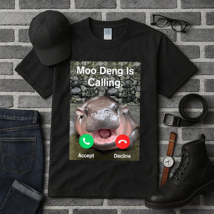Moo Deng Is Calling Meme Funny Vintage Little Hippo Tall T-Shirt