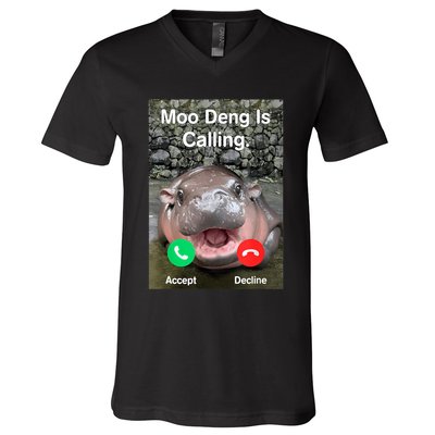Moo Deng Is Calling Meme Funny Vintage Little Hippo V-Neck T-Shirt
