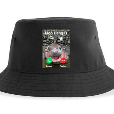 Moo Deng Is Calling Meme Funny Vintage Little Hippo Sustainable Bucket Hat