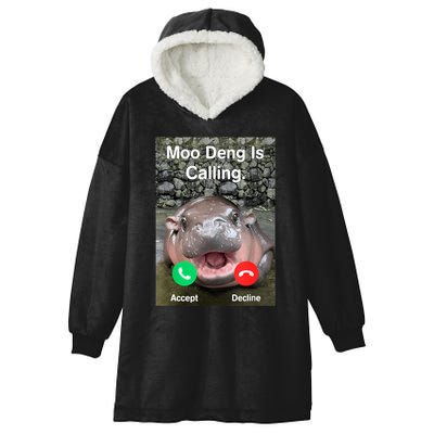 Moo Deng Is Calling Meme Funny Vintage Little Hippo Hooded Wearable Blanket