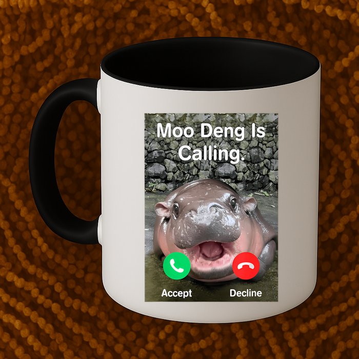 Moo Deng Is Calling Meme Funny Vintage Little Hippo Mug