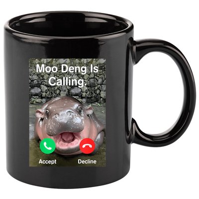 Moo Deng Is Calling Meme Funny Vintage Little Hippo 11oz C Handle Ceramic Mug