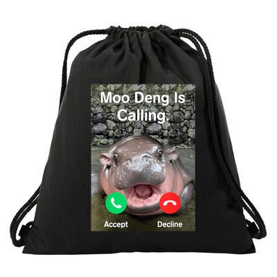 Moo Deng Is Calling Meme Funny Vintage Little Hippo Drawstring Bag