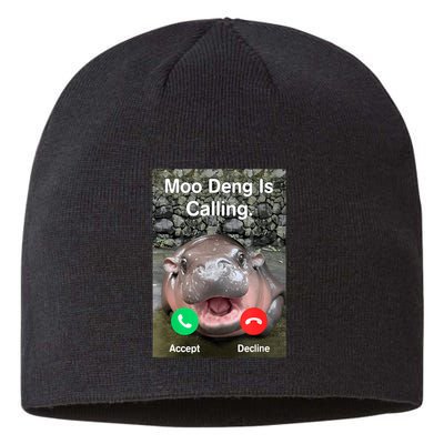 Moo Deng Is Calling Meme Funny Vintage Little Hippo Sustainable Beanie