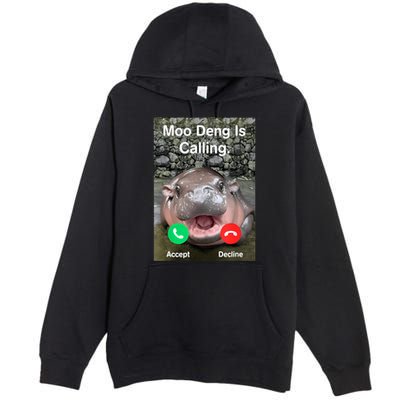 Moo Deng Is Calling Meme Funny Vintage Little Hippo Premium Pullover Hoodie