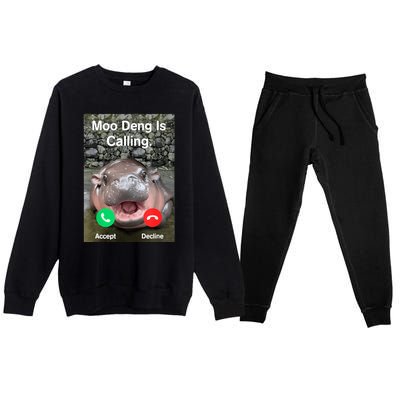 Moo Deng Is Calling Meme Funny Vintage Little Hippo Premium Crewneck Sweatsuit Set