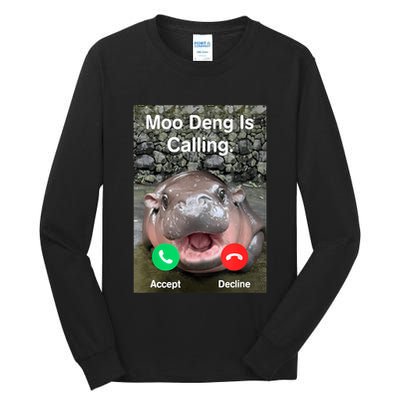 Moo Deng Is Calling Meme Funny Vintage Little Hippo Tall Long Sleeve T-Shirt