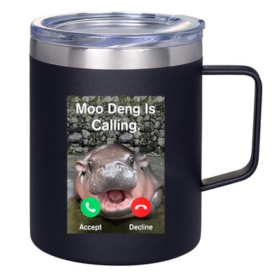 Moo Deng Is Calling Meme Funny Vintage Little Hippo 12oz Stainless Steel Coffee Mug