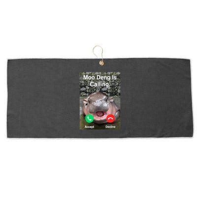 Moo Deng Is Calling Meme Funny Vintage Little Hippo Large Microfiber Waffle Golf Towel