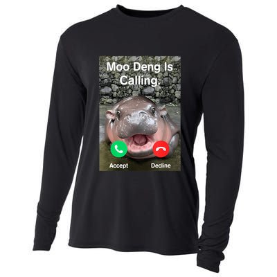 Moo Deng Is Calling Meme Funny Vintage Little Hippo Cooling Performance Long Sleeve Crew