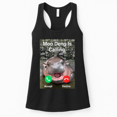 Moo Deng Is Calling Meme Funny Vintage Little Hippo Womens Tank Top
