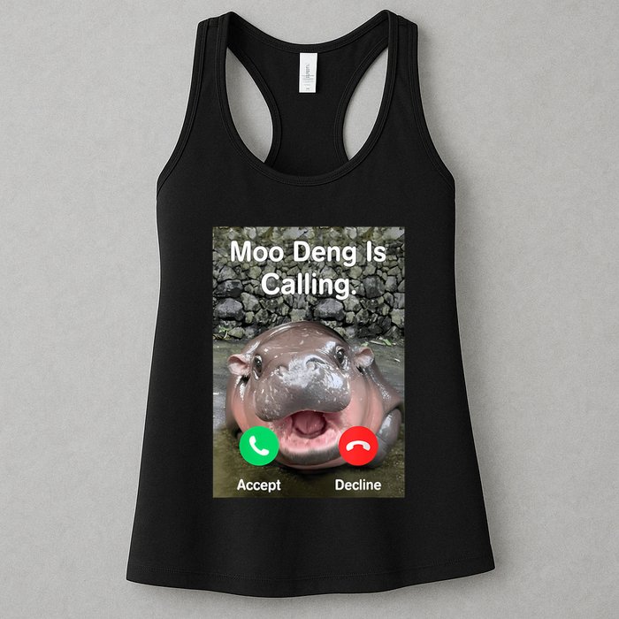 Moo Deng Is Calling Meme Funny Vintage Little Hippo Womens Tank Top