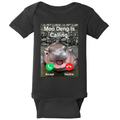 Moo Deng Is Calling Meme Funny Vintage Little Hippo Baby Bodysuit