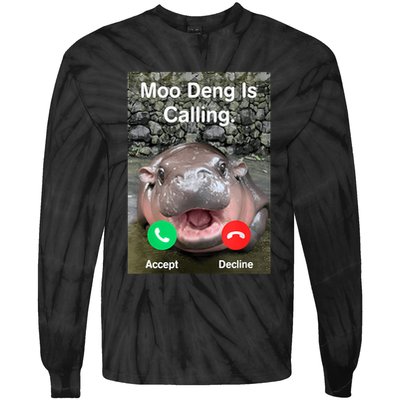 Moo Deng Is Calling Meme Funny Vintage Little Hippo Tie-Dye Long Sleeve Shirt