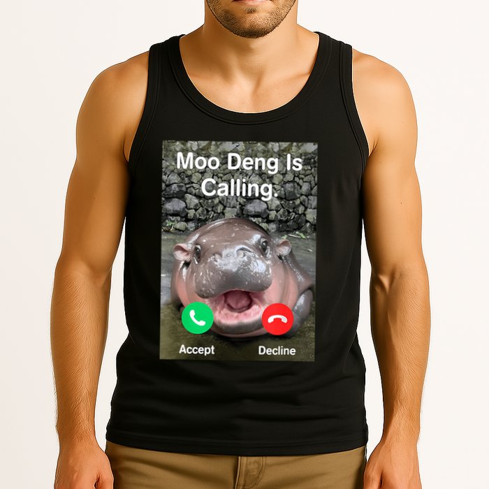 Moo Deng Is Calling Meme Funny Vintage Little Hippo Tank Top