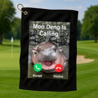 Moo Deng Is Calling Meme Funny Vintage Little Hippo Golf Towel