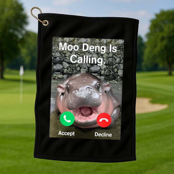 Moo Deng Is Calling Meme Funny Vintage Little Hippo Golf Towel