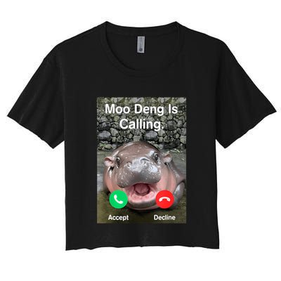 Moo Deng Is Calling Meme Funny Vintage Little Hippo Crop Top