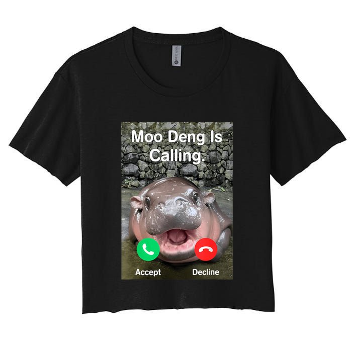 Moo Deng Is Calling Meme Funny Vintage Little Hippo Crop Top