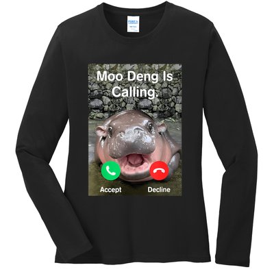 Moo Deng Is Calling Meme Funny Vintage Little Hippo Ladies Long Sleeve Shirt