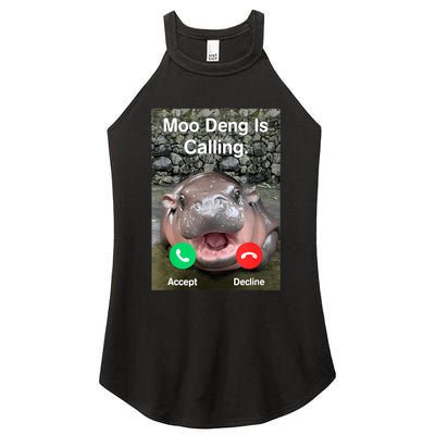 Moo Deng Is Calling Meme Funny Vintage Little Hippo Women's Perfect Tri Rocker Tank