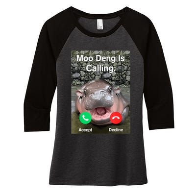 Moo Deng Is Calling Meme Funny Vintage Little Hippo Women's Tri-Blend 3/4-Sleeve Raglan Shirt