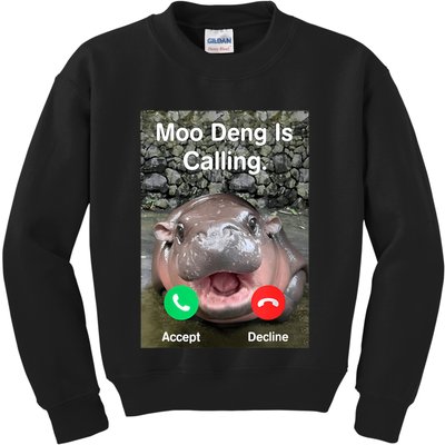 Moo Deng Is Calling Meme Funny Vintage Little Hippo Kids Sweatshirt